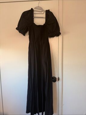 Black Puff-Sleeve Maxi Dress with Square Neckline